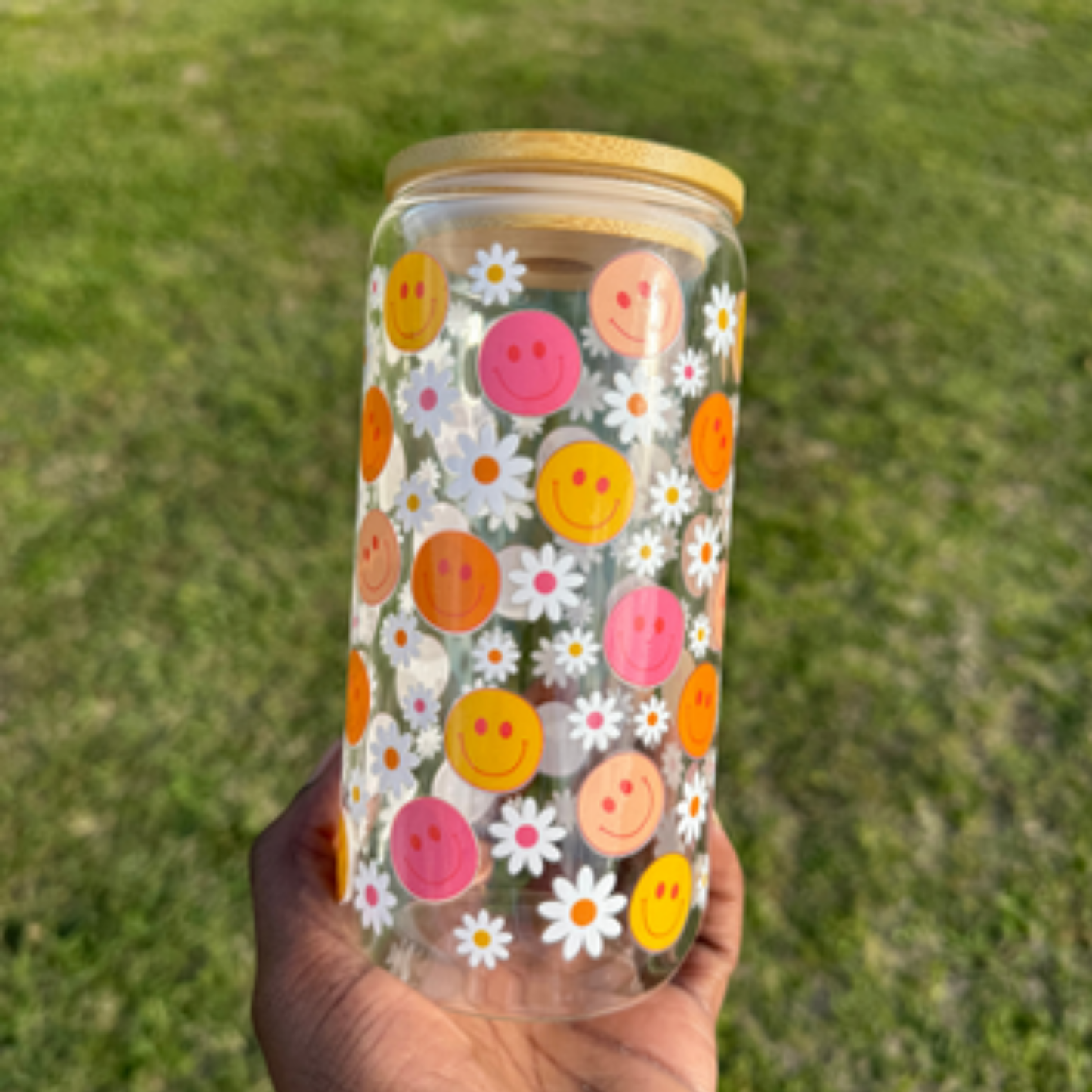 Smiley Flower Glass Cup
