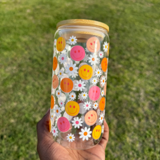 Smiley Flower Glass Cup