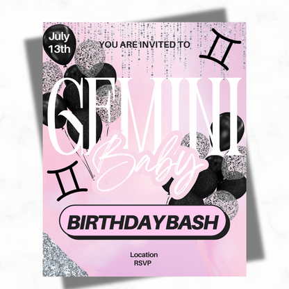 Gemini Baby Birthday Flyer- Digital Download