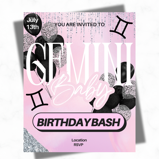 Gemini Baby Birthday Flyer- Digital Download